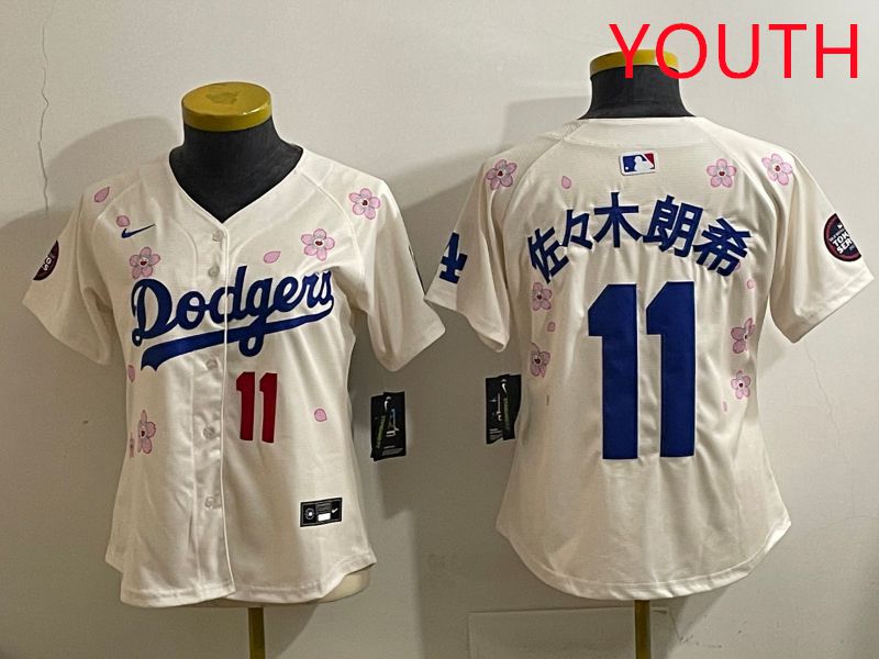 Youth Los Angeles Dodgers 11 R.Sasaki Cream Sakura Edition 2025 Nike MLB Jersey style 34